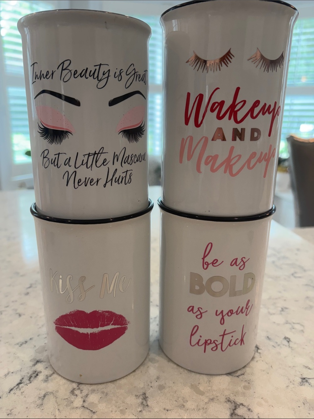 Makeup Tumbler Set - White with Pink /Black Lettering